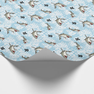 Swimming Sharks, Add Monogram Wrapping Paper