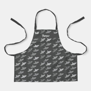 Swimming Sharks Grey Animal Cartoon Pattern Apron