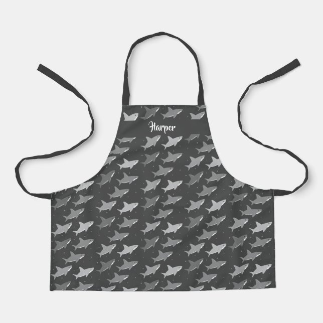 Swimming Sharks Grey Animal Cartoon Pattern Apron (Front)