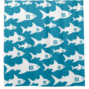 Swimming sharks shower curtain