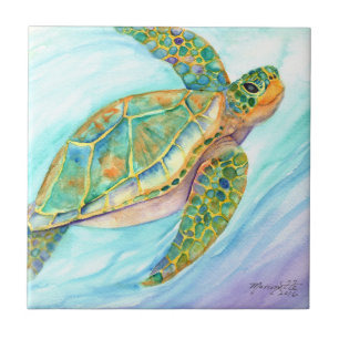 Swimming Smiling Sea Turtle Tile