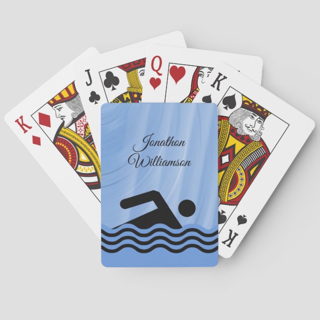 Swimming Sports silhouette of swimmer personalise Playing Cards (Back)