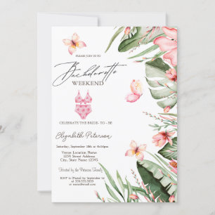 Swimming Suit Palm Butterflies Bachelorette Party Invitation