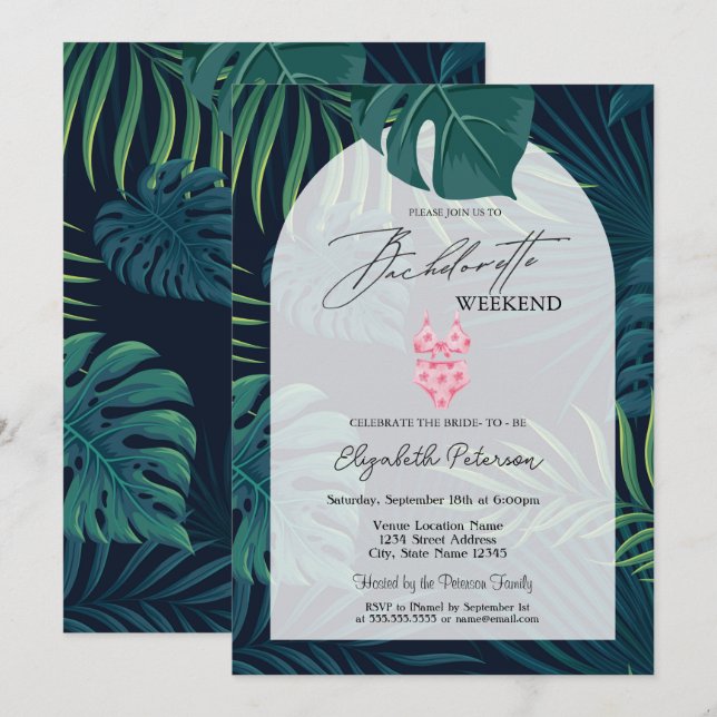  Swimming Suit Palm Leaves Bachelorette Party Invitation (Front/Back)