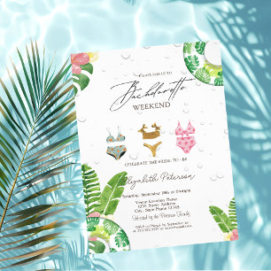 Swimming Suits Palm Leaf Pool Bachelorette Party Invitation