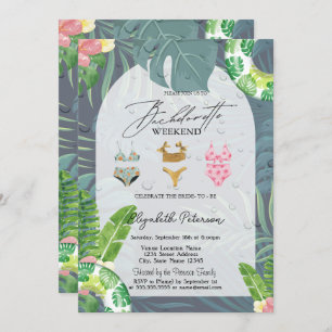 Swimming Suits Palm Leaves Pool Bachelorette Party Invitation