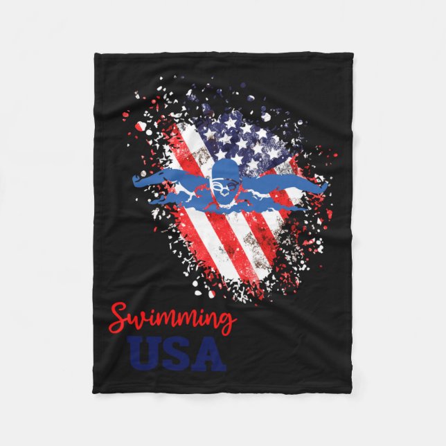 Swimming Support Team Flag Usa Pool Swimmer Fleece Blanket (Front)