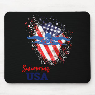 Swimming Support Team Flag Usa Pool Swimmer Mouse Mat