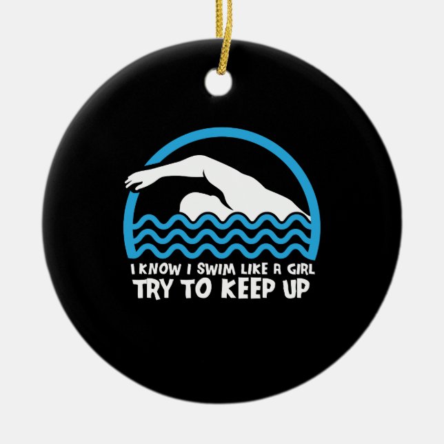 Swimming Swimmer Gift Ceramic Tree Decoration (Front)