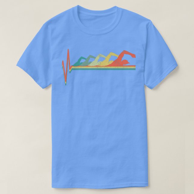 Swimming Swimmer Heartbeat Retro T-Shirt (Design Front)