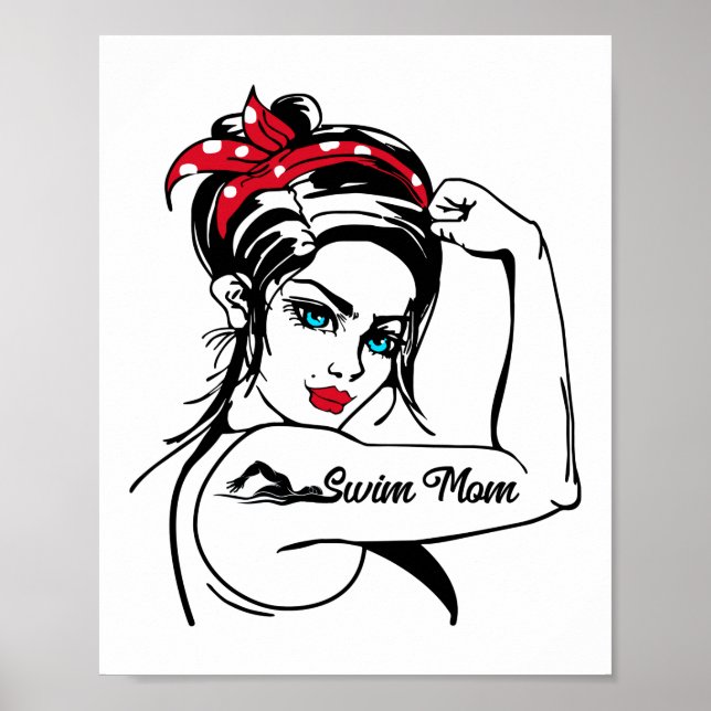 Swimming Swimmer Swim Mum Rosie The Riveter Pin Up Poster (Front)