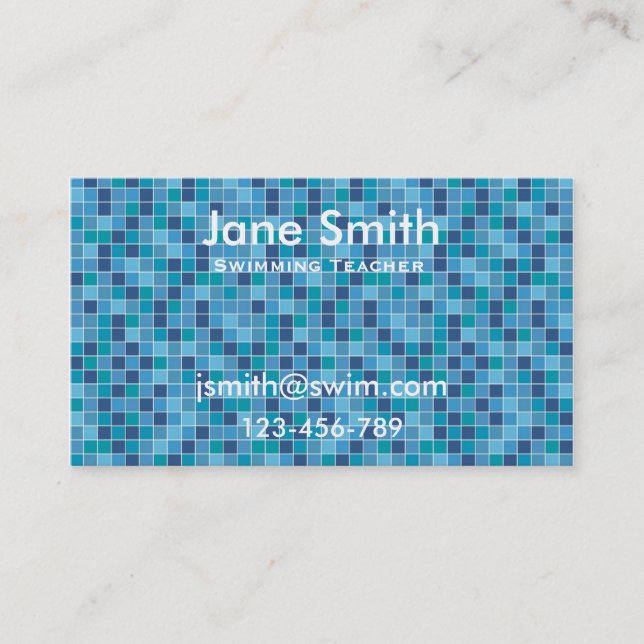 Swimming Teacher, Swim Coach, Swim Instructor Business Card (Front)