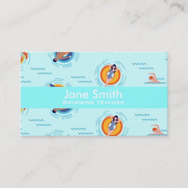 Swimming Teacher, Swim Coach, Swim Instructor Business Card (Front)