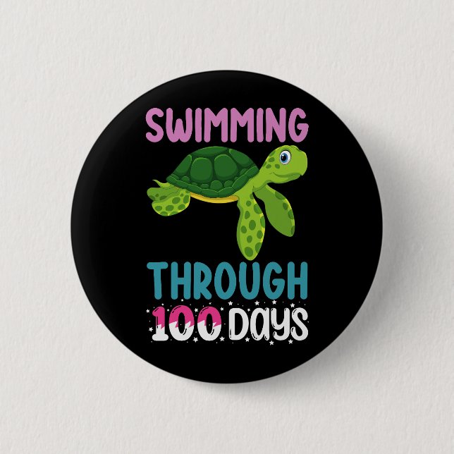Swimming Through 100 Days Of School Turtle 6 Cm Round Badge (Front)