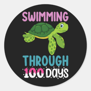 Swimming Through 100 Days Of School Turtle Classic Round Sticker