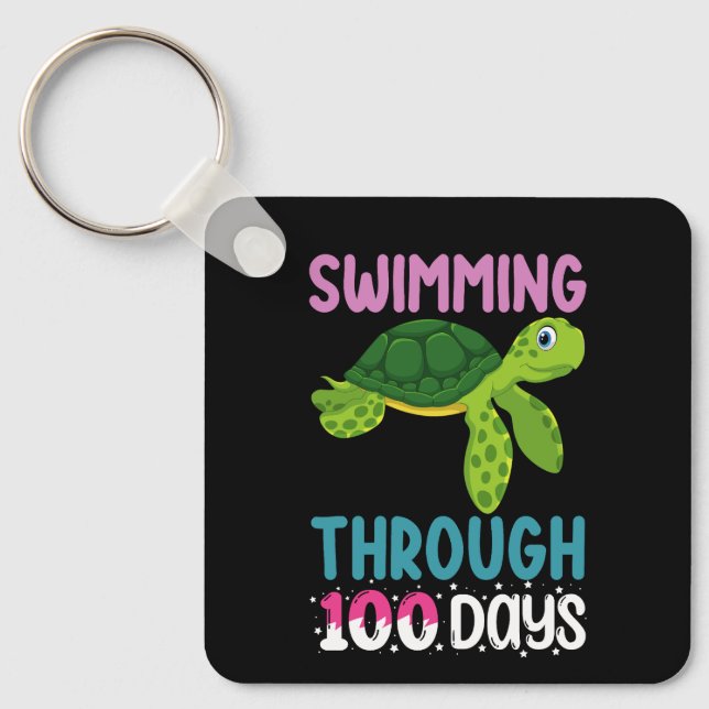 Swimming Through 100 Days Of School Turtle Key Ring (Front)