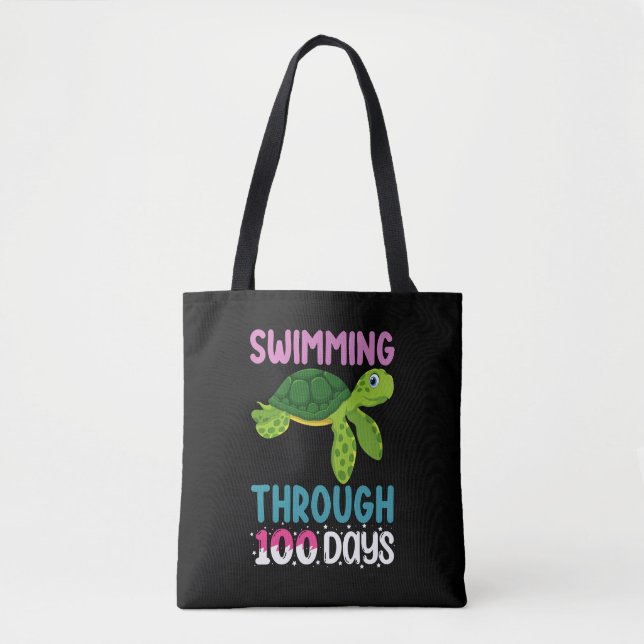 Swimming Through 100 Days Of School Turtle Tote Bag (Front)