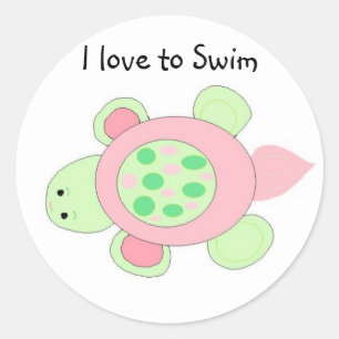 Swimming Turtle Classic Round Sticker