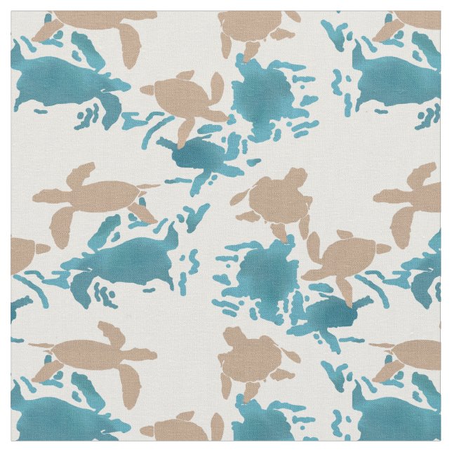 Swimming Turtle Pattern White Fabric (Close Up)