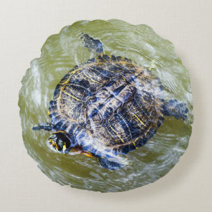 Swimming Turtle Says Hello Round Cushion
