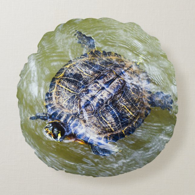Swimming Turtle Says Hello Round Cushion (Front)