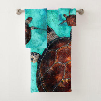 Swimming Turtles Bathroom Towel Set