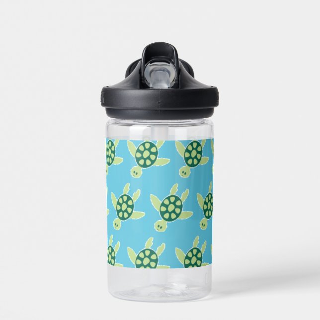 Swimming Turtles Blue Pattern Water Bottle (Front)