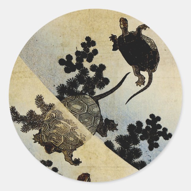 Swimming Turtles Classic Round Sticker (Front)