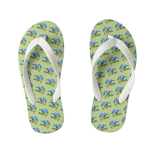 Swimming Turtles Pattern Kid's Flip Flops (Footbed)