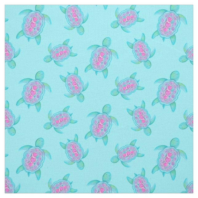 Swimming turtles watercolor art pattern fabric (Swatch)