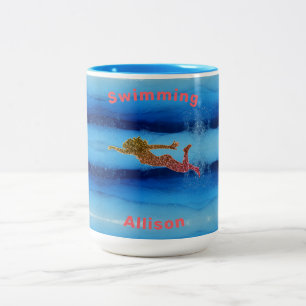 Swimming Under Water Sparkly Swimmer Two-Tone Coffee Mug