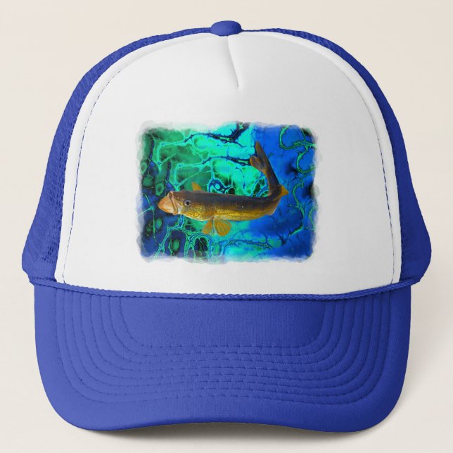 Swimming Walleye, Pickerel Fish Art Trucker Hat (Front)