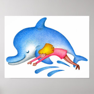 Swimming with dolphins. poster