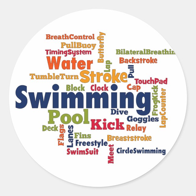 Swimming Word Cloud Classic Round Sticker (Front)