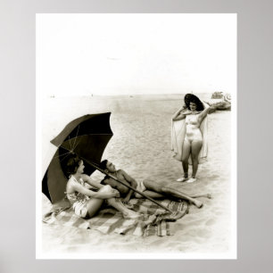 Swimsuit Girl Seaside Oregon Beach Vintage Poster