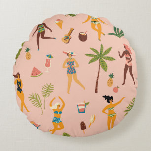 Swimsuit Ladies: Tropical Vintage Dance Round Cushion