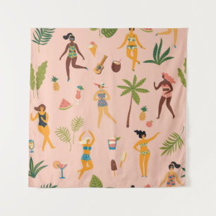 Swimsuit Ladies: Tropical Vintage Dance Tapestry