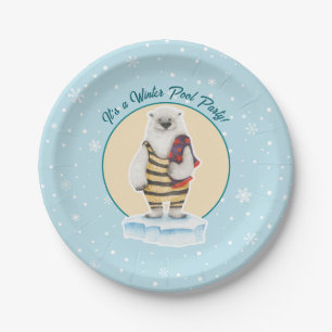 Swimsuit Polar Bear Winter Pool Party Paper Plate