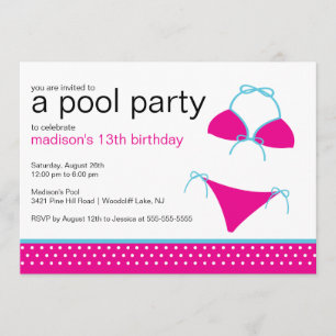 Swimsuit Pool Party Birthday Invitation