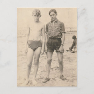 Swimwear and Lederhosen on the beach Postcard