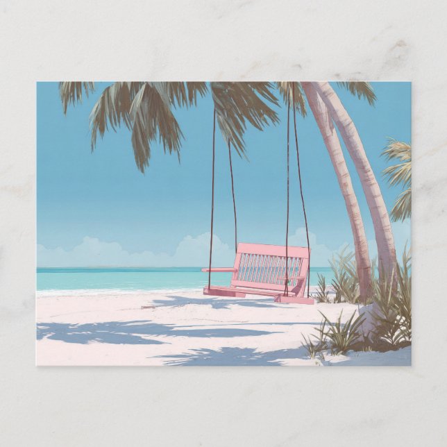 Swing at the Beach Coastal Art Postcard  (Front)
