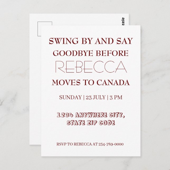 Swing By and Say Goodbye Going Away Farewell Party Postcard (Front/Back)