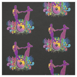 Swing Dance Couple On Record And Music Beats Fabric