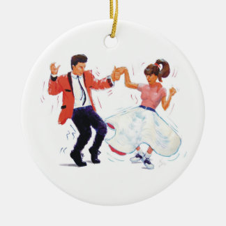 swing dancer poodle skirt & saddle shoes ceramic tree decoration