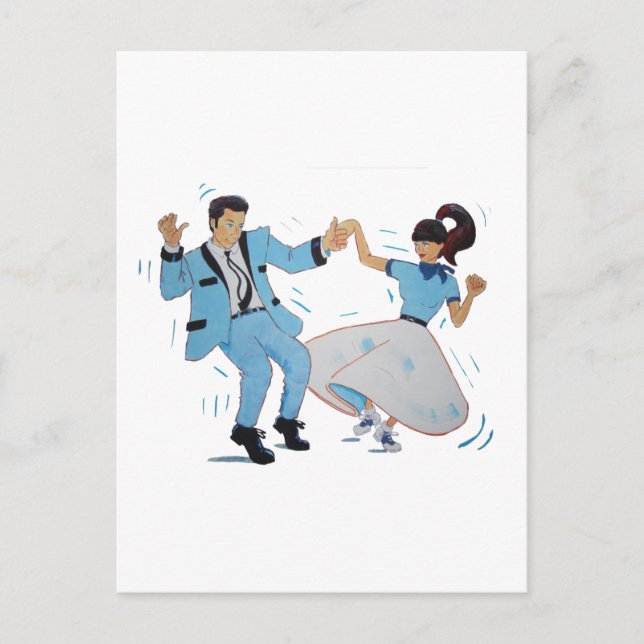 swing dancer with poodle skirt and saddle shoes postcard (Front)