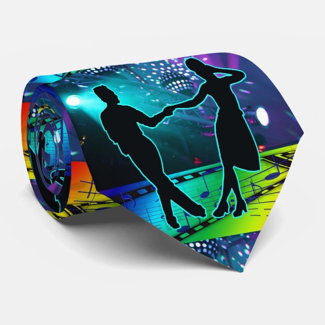 Swing Dancers Lights and Music Necktie (Rolled)