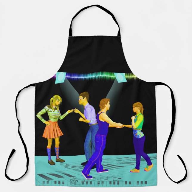Swing Dancers On Musical Note Floor Apron (Front)