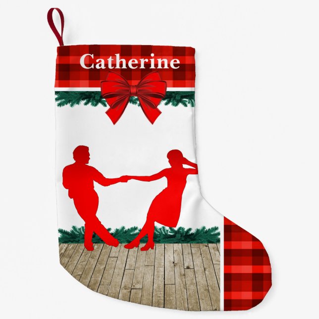 Swing  Dancers  With Red Plaid Small Christmas Stocking (Front)