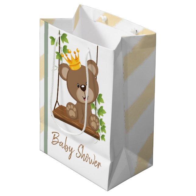 Swing Flora Prince Bear Boy Baby Shower Medium Gift Bag (Front Angled)