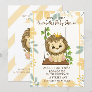 Swing Flora Prince Lion Boy Baby Shower Invitation